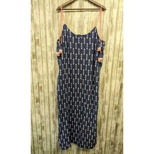 Peyton & Parker Blue Linen Blend Maxi Dress Tassels Side Slits Beachy XL